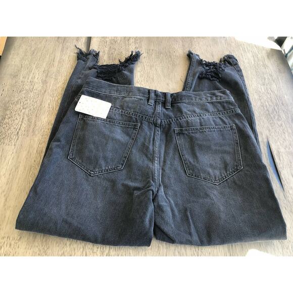 Free People Rugged Black Distressed Ankle Fly Button Straight Leg Jean - 29 - Picture 8 of 8